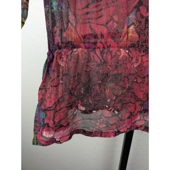 Vintage Chico's size 3 US XL 100% silk tunic length tie waist blouse colorful - Picture 8 of 8